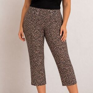 Rafaella Sz 18 Leopard Animal Print Pull On Cropped Stretch Pants Lace Up Waist
